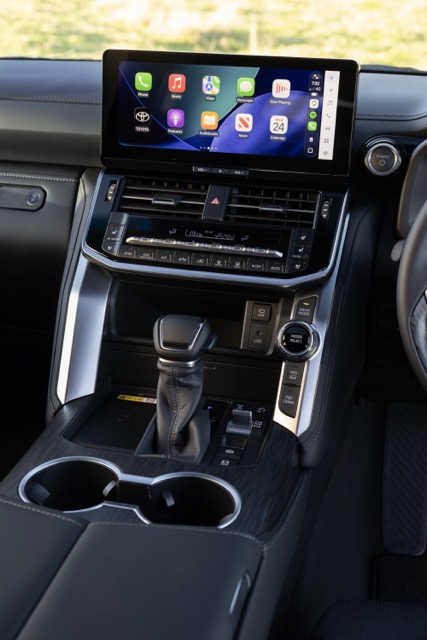Toyota LandCruiser 300 performance hybrid centre console with right-hand-drive steering wheel visible